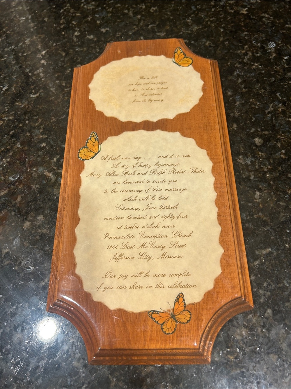Vintage Wooden Butterfly Plaque with Vintage Script - Brown